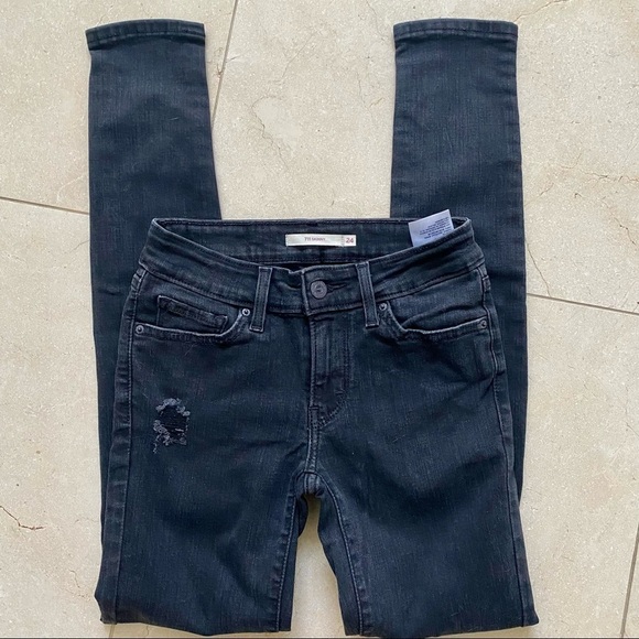 Levi Strauss & Co 711 Skinny Distressed Jeans Black Size 24 - Picture 2 of 4